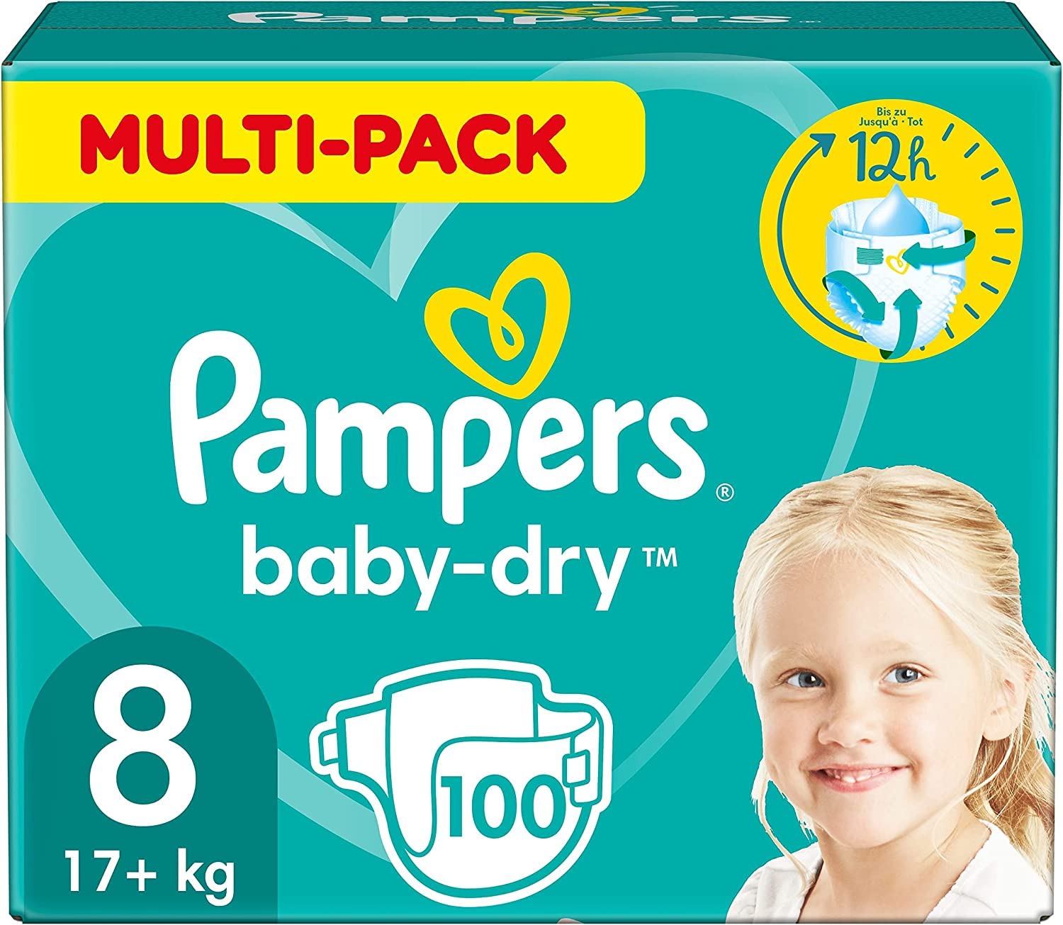 Pampers Baby-Dry Size 4, 204 Nappies, 9 kg - 14 kg, Up to 100% Leak Protection & Comfort All Night
