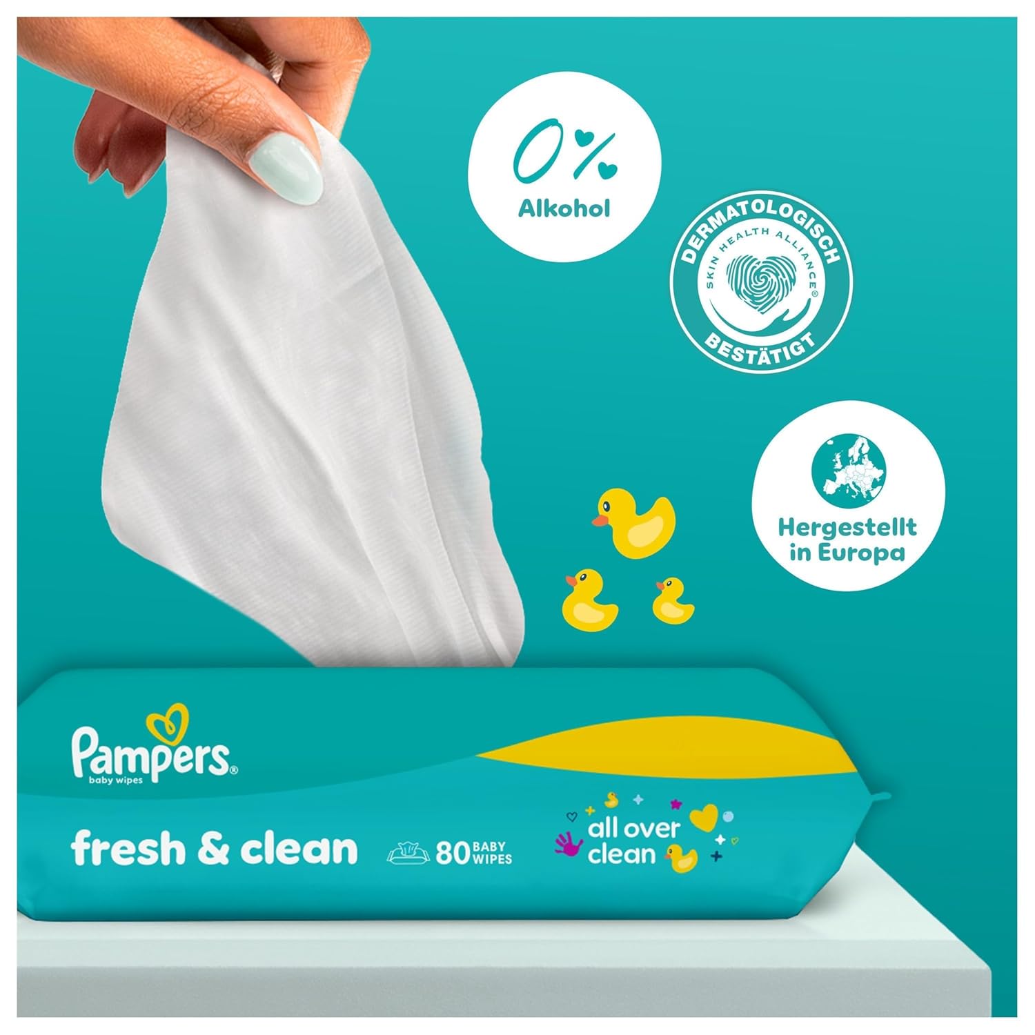 Pampers Fresh Clean Baby Wipes, Mild Fragrance, Also Suitable for Hands and Face, 1200 Wipes (Pack of 15)