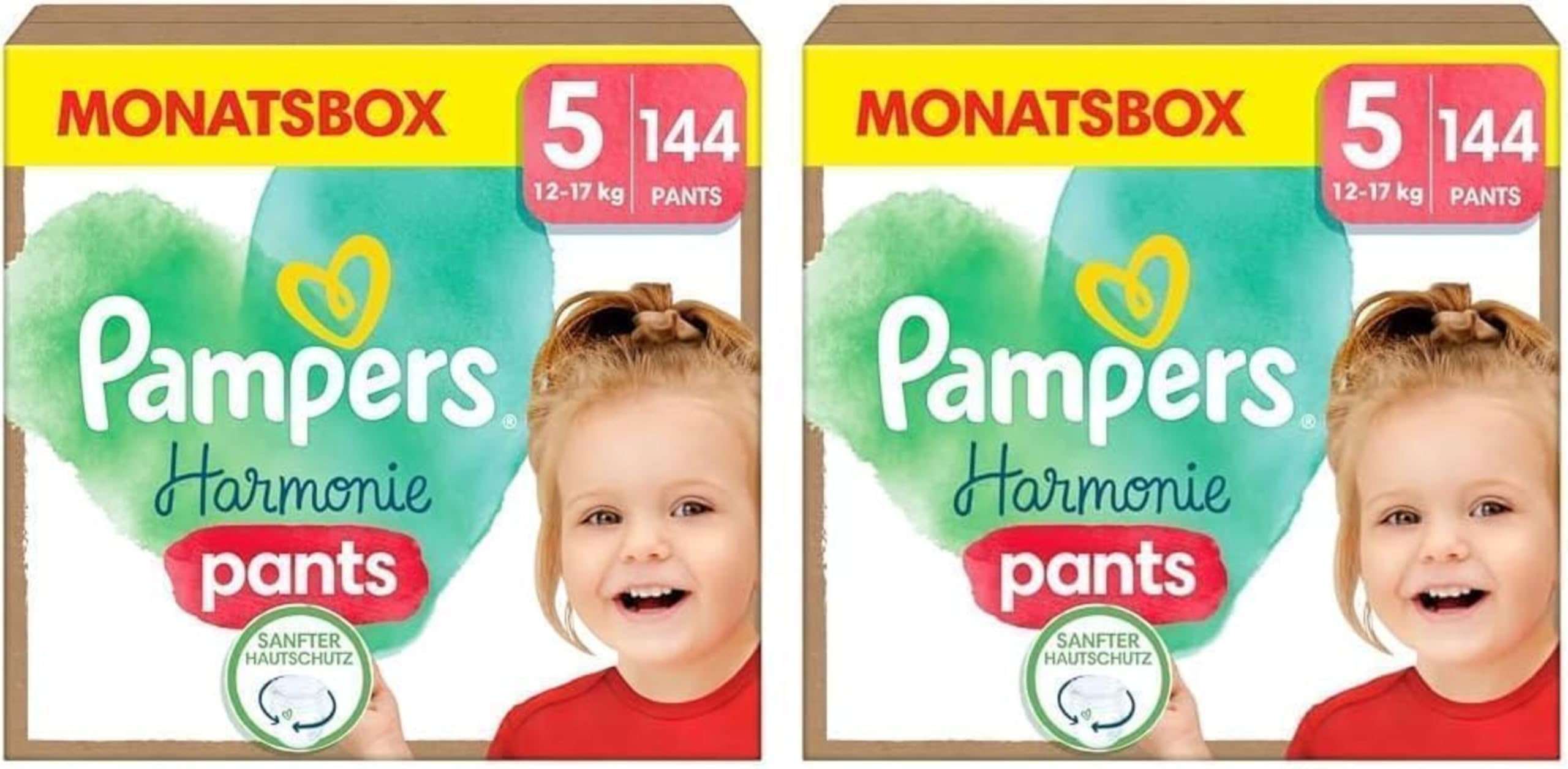 Pampers Baby Nappies Pants Size 5 (12 kg - 17 kg) Harmonie, Monthly Box, Gentle Skin Protection and Plant-Based Ingredients, 144 Pants Nappies