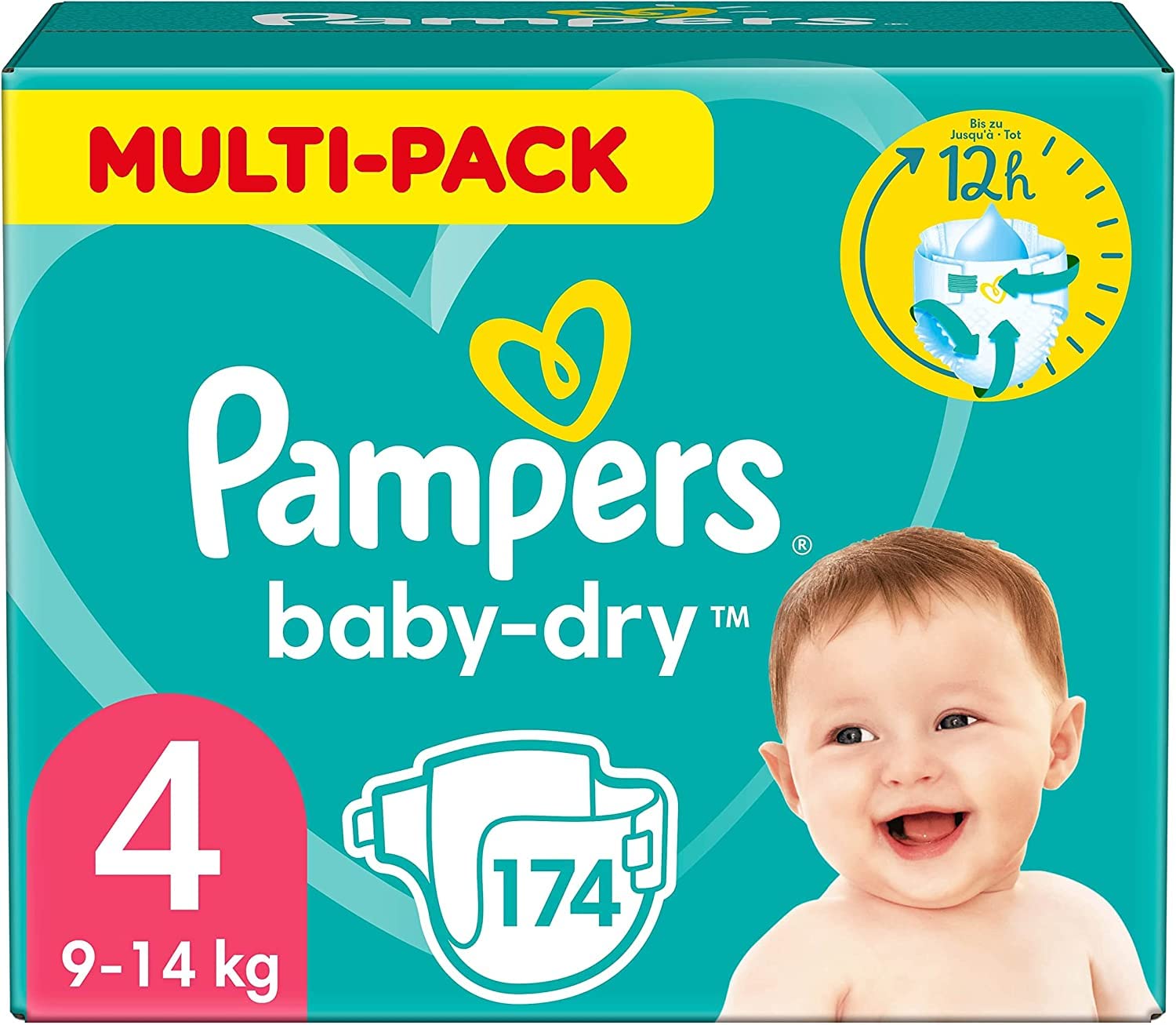 Pampers Baby-Dry Size 5, 174 Nappies, 11 kg - 16 kg, Up to 100% Leak Protection & Comfort All Night