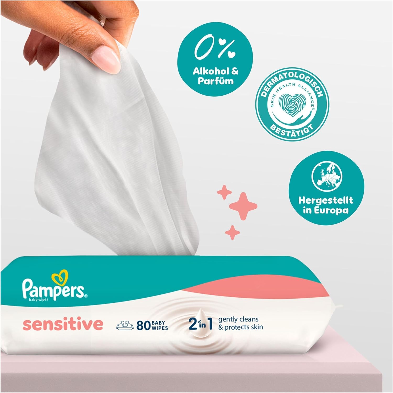 Pampers Sensitive Baby Wipes, 1200 wipes (15 x 80) For Sensitive Baby Skin, Dermatologically Tested, Baby First Kit For Newborns