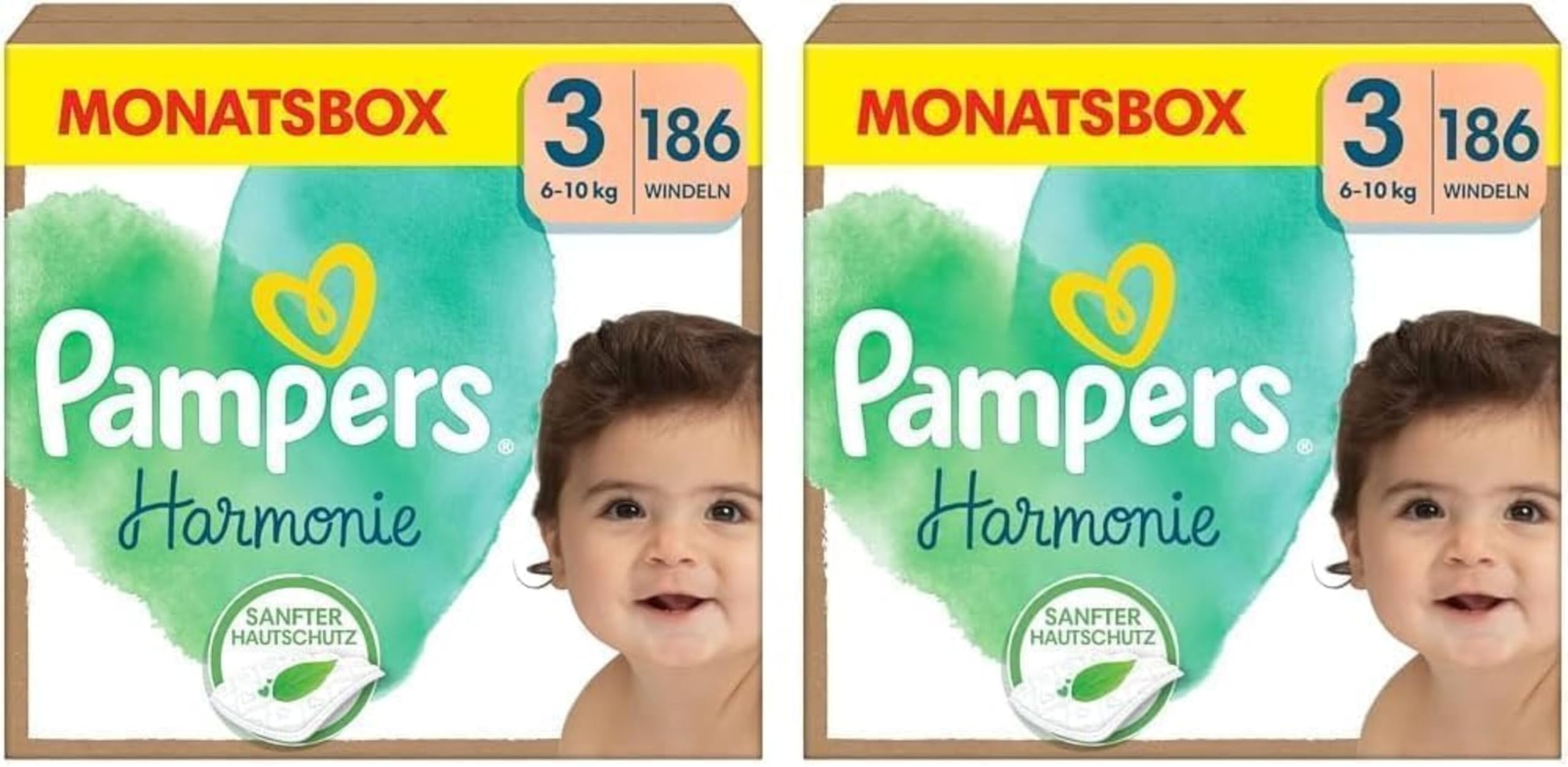Pampers Harmonie Nappies Size 3, 186 Nappies, 6 kg - 10 kg, Gentle Skin Protection with 100% Pampers Protection