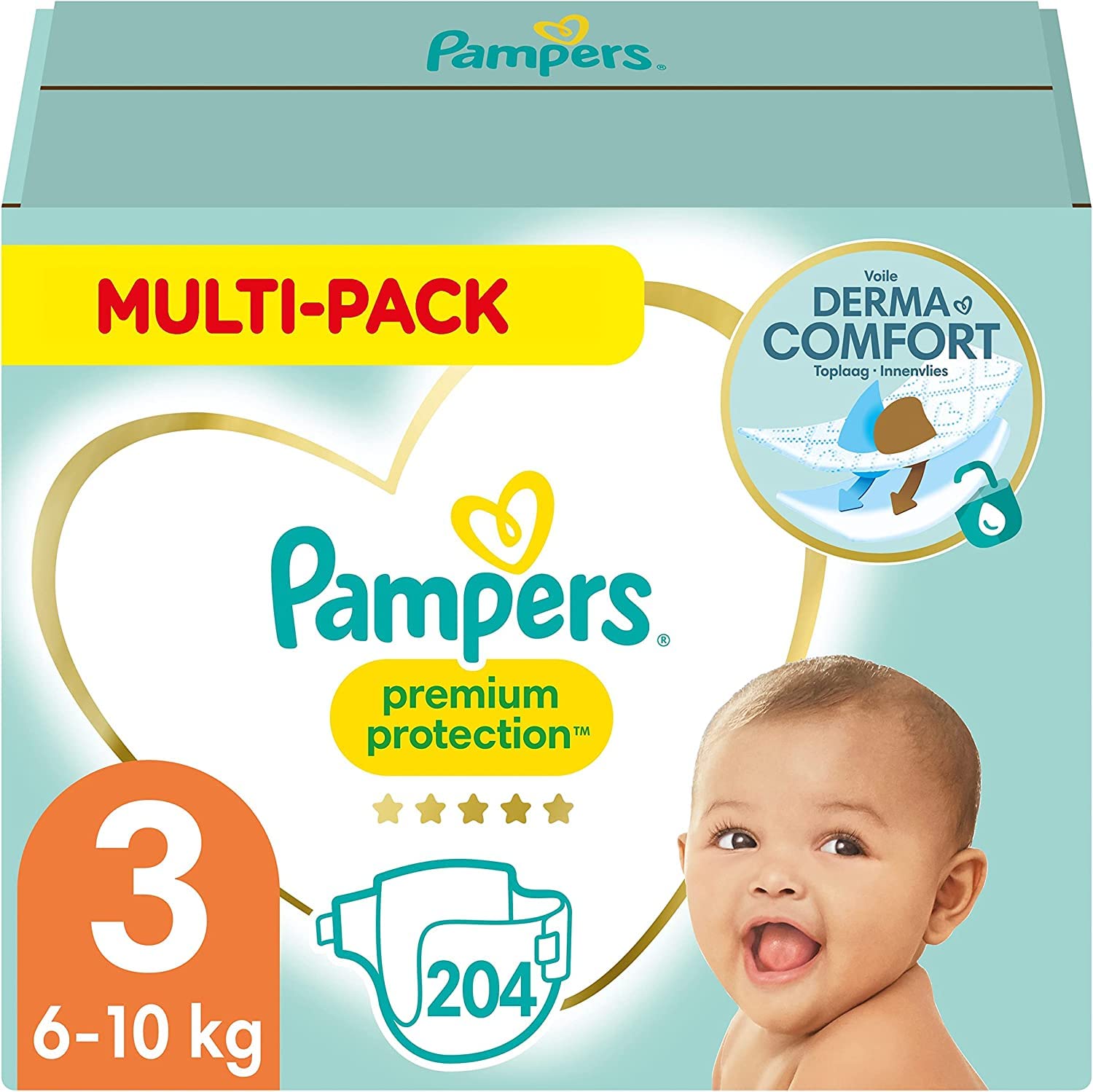 Pampers Baby Nappies, Size 1 (2–5 kg), Premium Protection, for Newborn, Half Month Box, Comfort and Protection for Sensitive Skin, Pack of 180