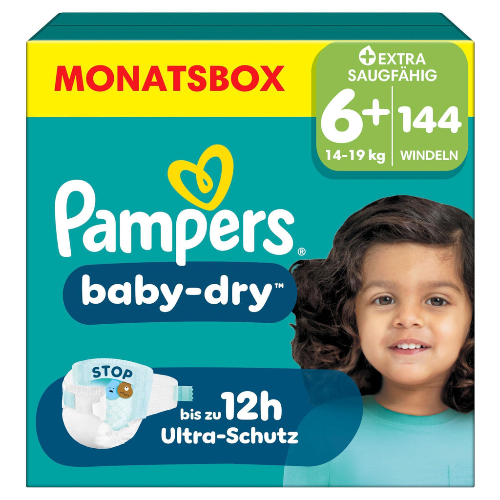 Pampers Baby-Dry Size 6, 148 Nappies, 13 kg - 18 kg, Up to 100% Leak Protection & Comfort All Night