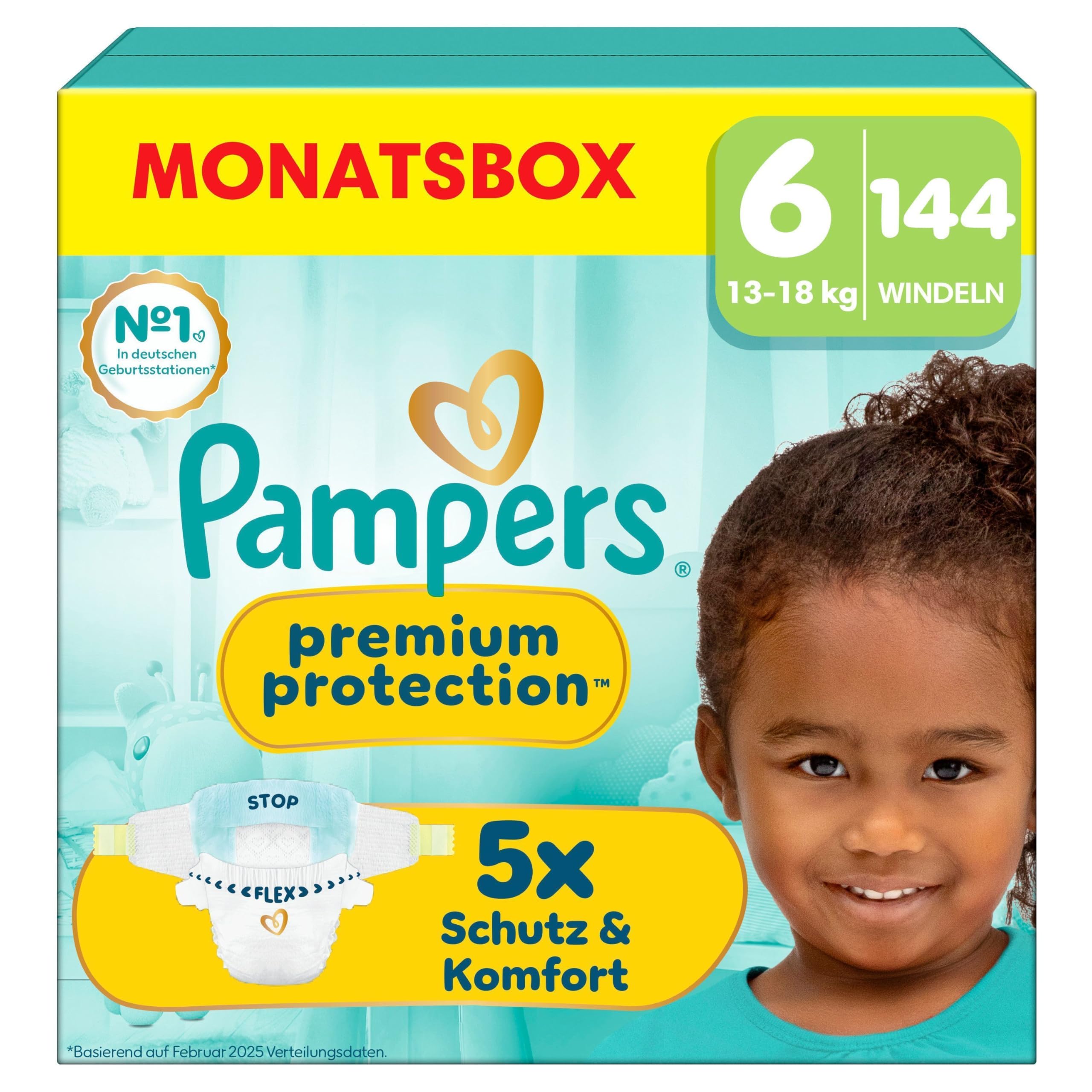 Pampers Baby Nappies, Size 1 (2–5 kg), Premium Protection, for Newborn, Half Month Box, Comfort and Protection for Sensitive Skin, Pack of 180