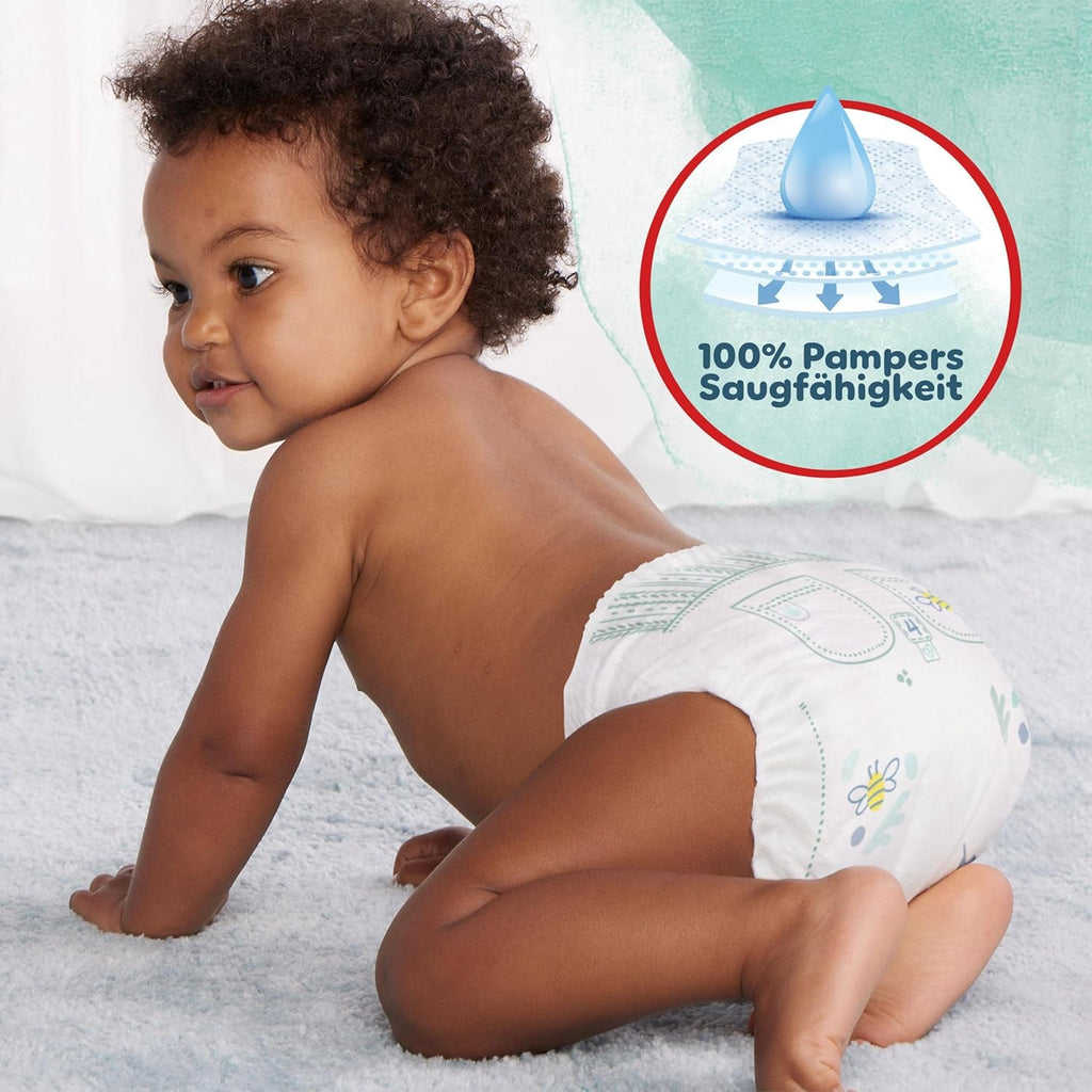 Pampers Baby Nappies Pants Size 5 (12 kg - 17 kg) Harmonie, Monthly Box, Gentle Skin Protection and Plant-Based Ingredients, 144 Pants Nappies