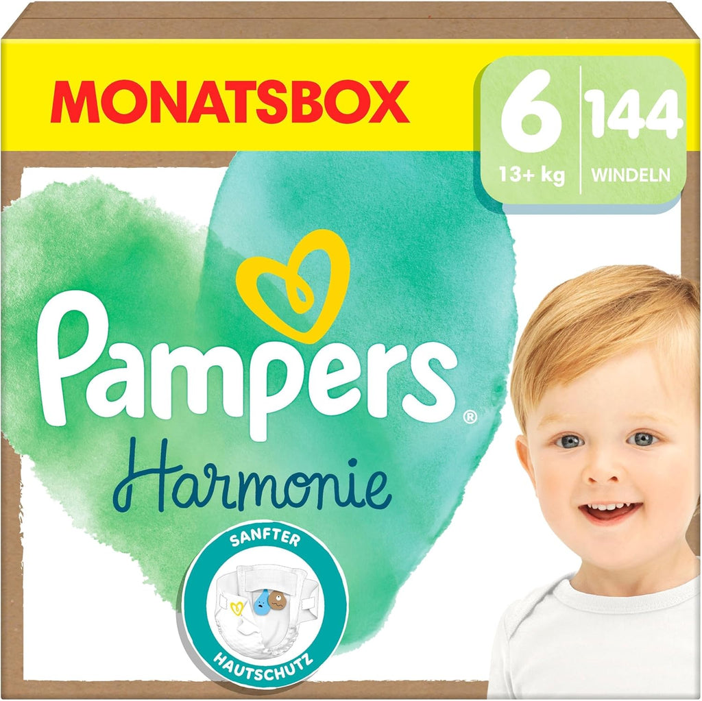 Pampers Harmonie Nappies Size 6, 144 Nappies, 13 kg+, Gentle Skin Protection with 100% Pampers Protection