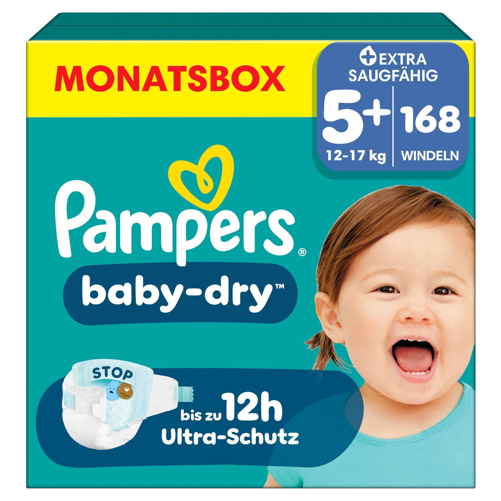 Pampers Baby-Dry Size 6, 148 Nappies, 13 kg - 18 kg, Up to 100% Leak Protection & Comfort All Night