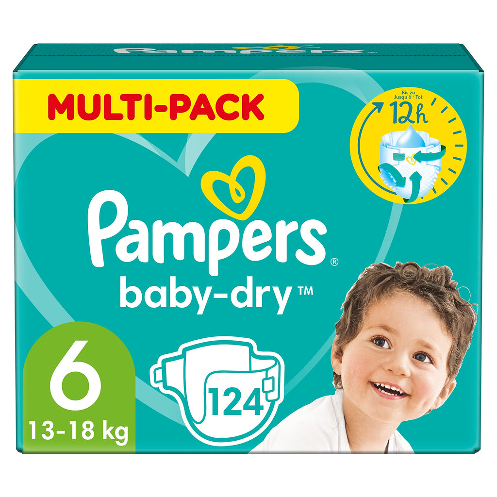 Pampers Baby-Dry Size 6, 148 Nappies, 13 kg - 18 kg, Up to 100% Leak Protection & Comfort All Night