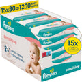 Pampers Sensitive Baby Wipes, 1200 wipes (15 x 80) For Sensitive Baby Skin, Dermatologically Tested, Baby First Kit For Newborns