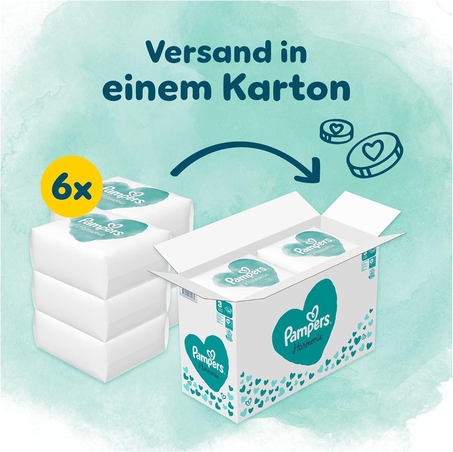 Pampers Harmonie Nappies Size 3, 186 Nappies, 6 kg - 10 kg, Gentle Skin Protection with 100% Pampers Protection