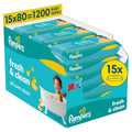 Pampers Fresh Clean Baby Wipes, Mild Fragrance, Also Suitable for Hands and Face, 1200 Wipes (Pack of 15)